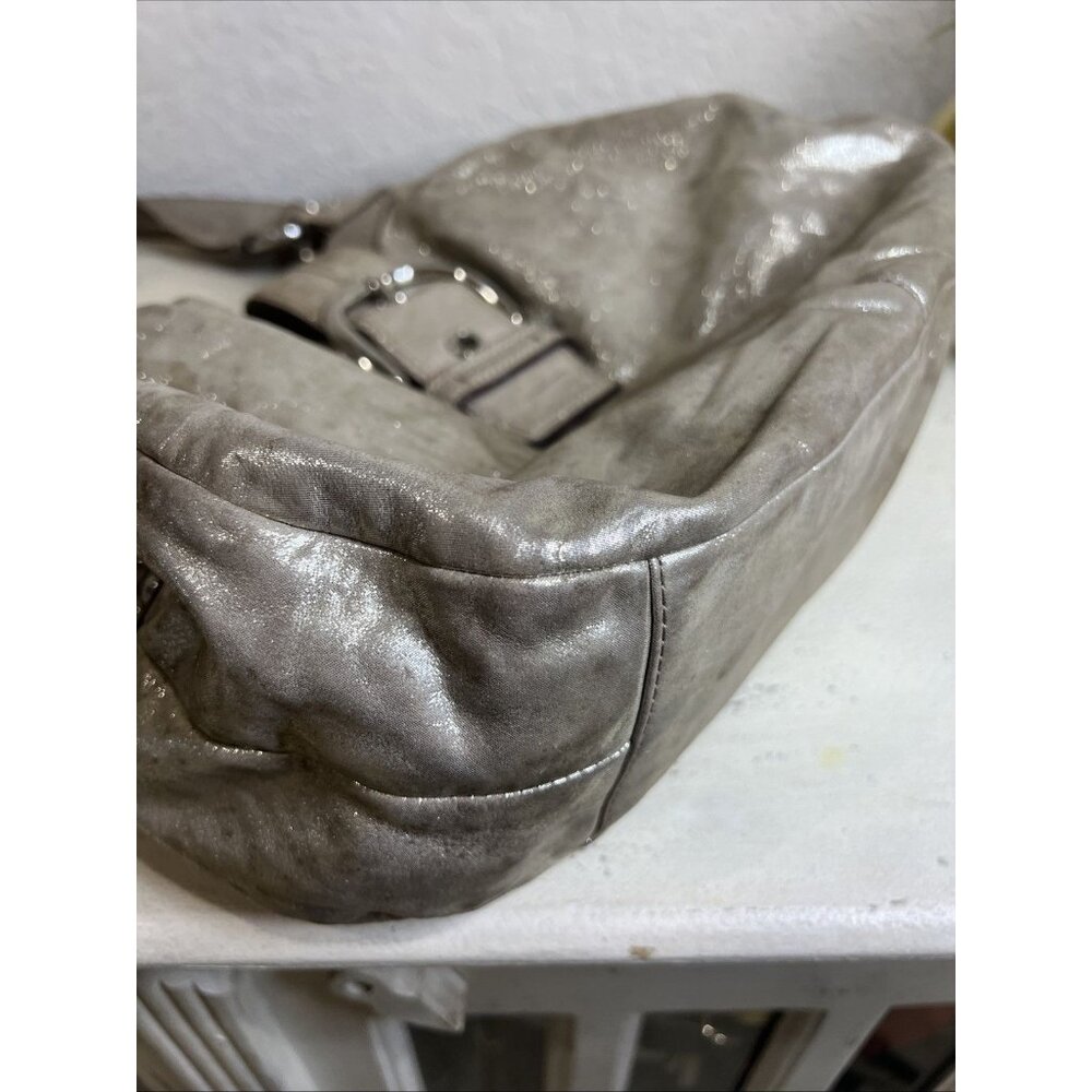 Coach (2011) Soho Lynn Metallic Champagne Shimmer Hobo Leather Bag Big Buckle - Picture 4 of 16